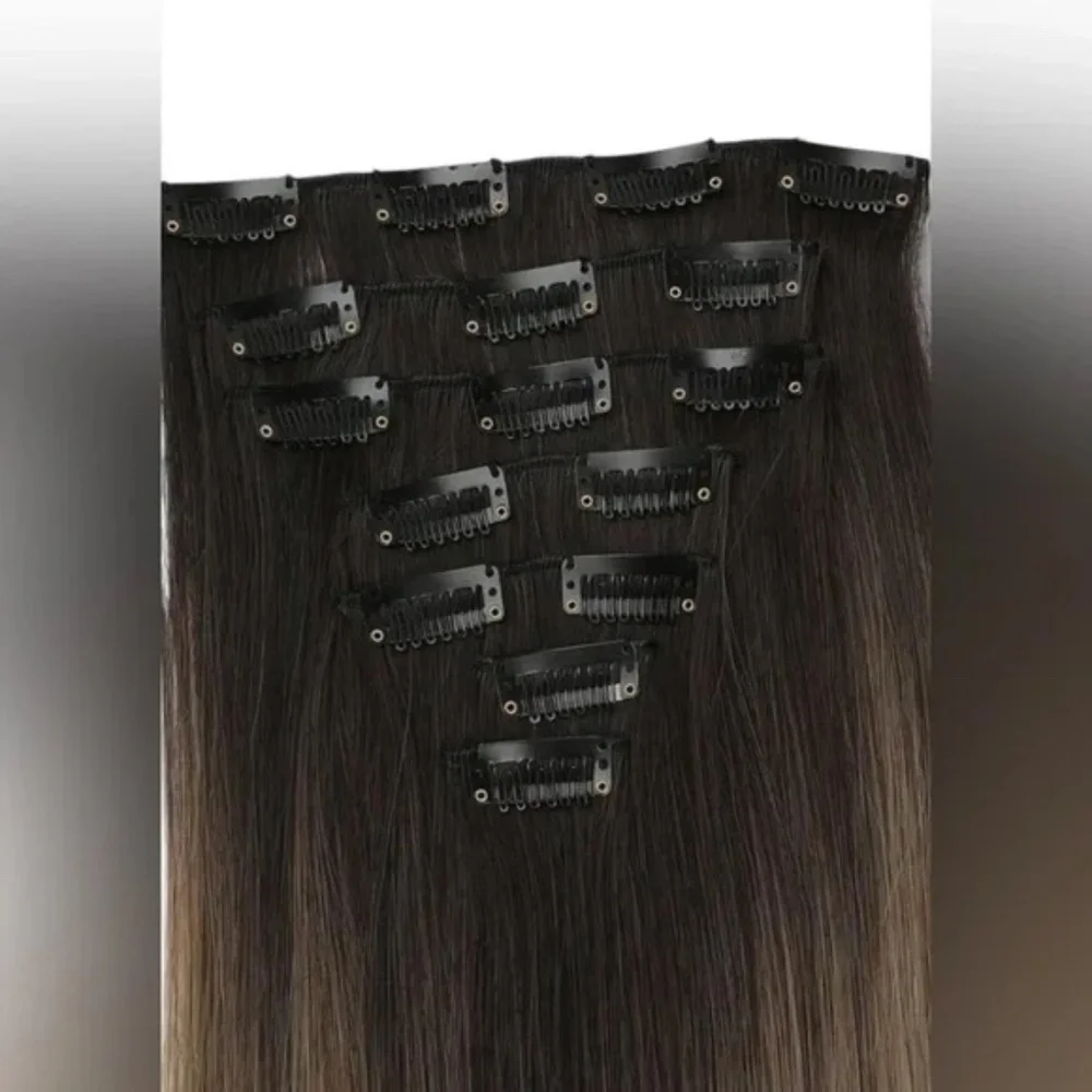 24 Inch Clip in Hair Extensions Brown to Light Blonde - Picture 6 of 6